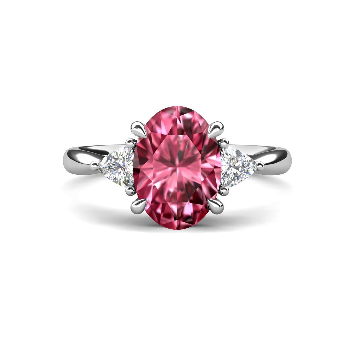 Evelyn 1.95 ctw Oval Shape Pink Tourmaline accented Lab Grown Diamond Women Three Stone Engagement Ring 