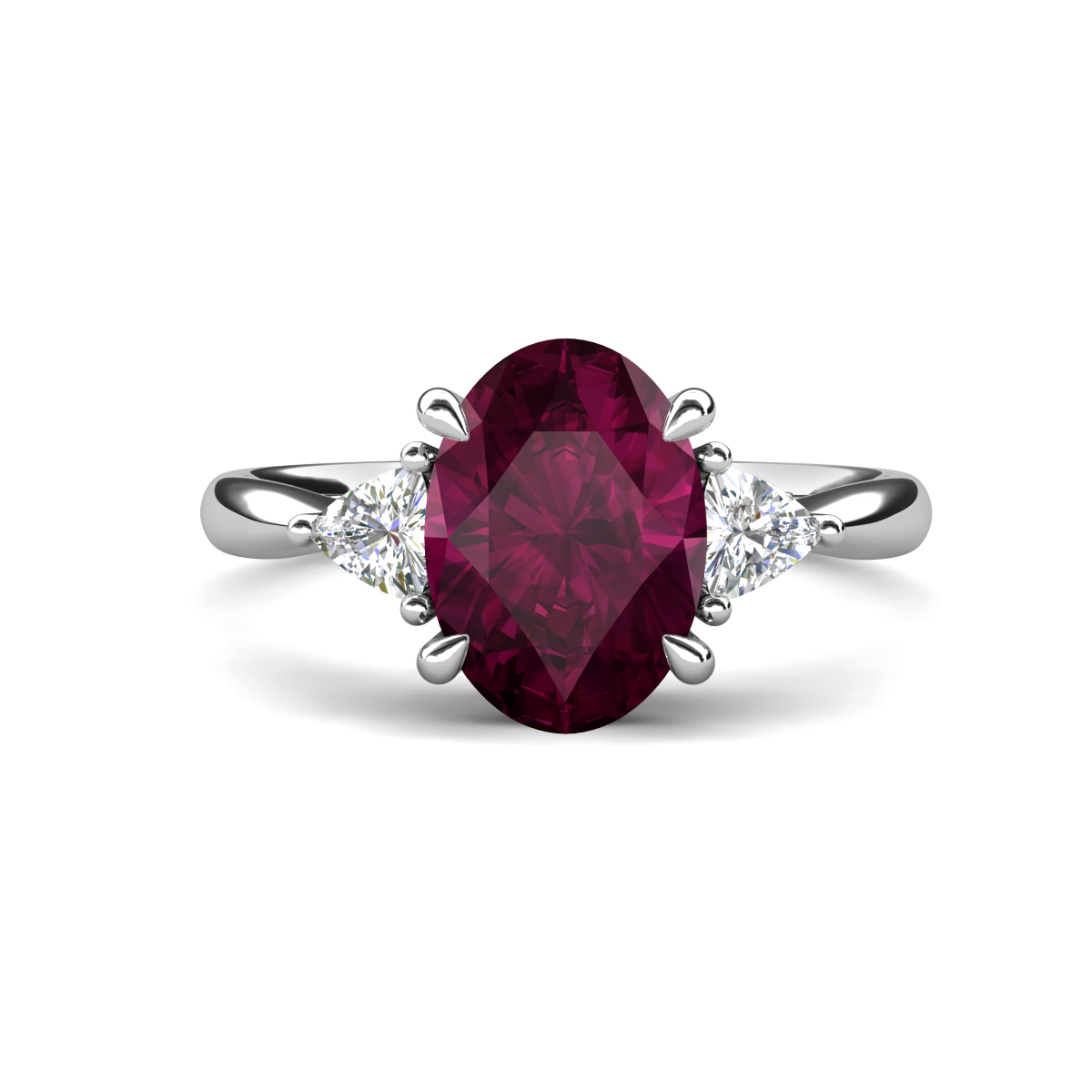 Evelyn 2.60 ctw Oval Shape Rhodolite Garnet accented Lab Grown Diamond Women Three Stone Engagement Ring 