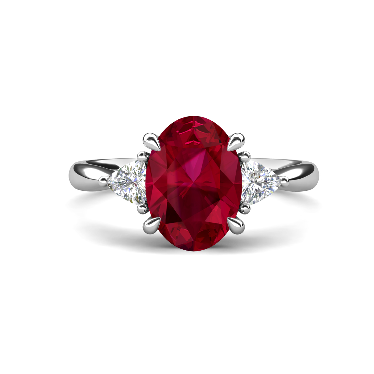 Evelyn 2.80 ctw Oval Shape Created Ruby accented Lab Grown Diamond Women Three Stone Engagement Ring 