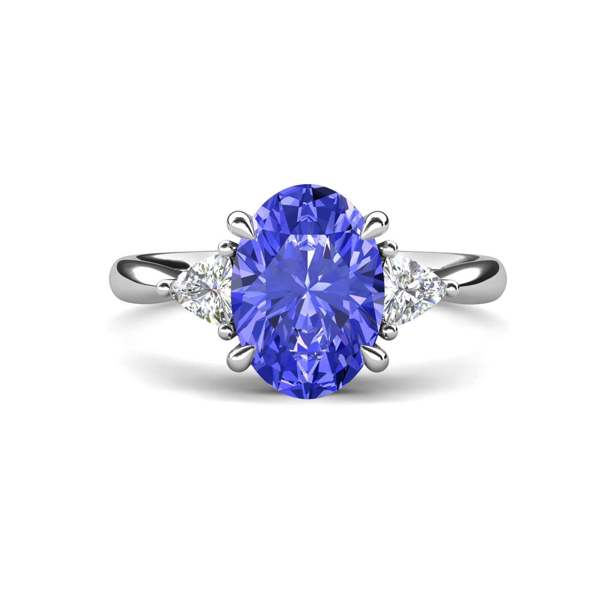 Evelyn 2.05 ctw Oval Shape Tanzanite accented Lab Grown Diamond Women Three Stone Engagement Ring 