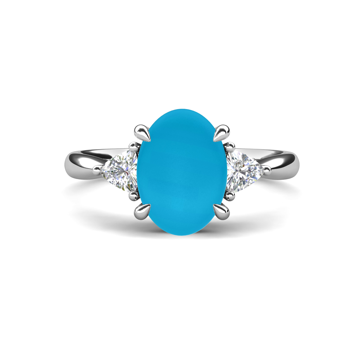 Evelyn 1.80 ctw Oval Shape Turquoise accented Lab Grown Diamond Women Three Stone Engagement Ring 