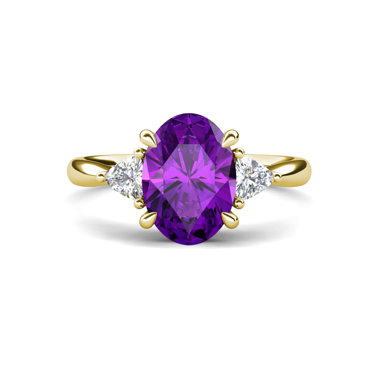 Evelyn 2.30 ctw Oval Shape Amethyst accented Lab Grown Diamond Women Three Stone Engagement Ring 