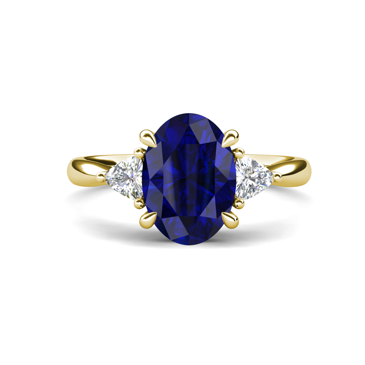 Evelyn 2.80 ctw Oval Shape Created Blue Sapphire accented Lab Grown Diamond Women Three Stone Engagement Ring 