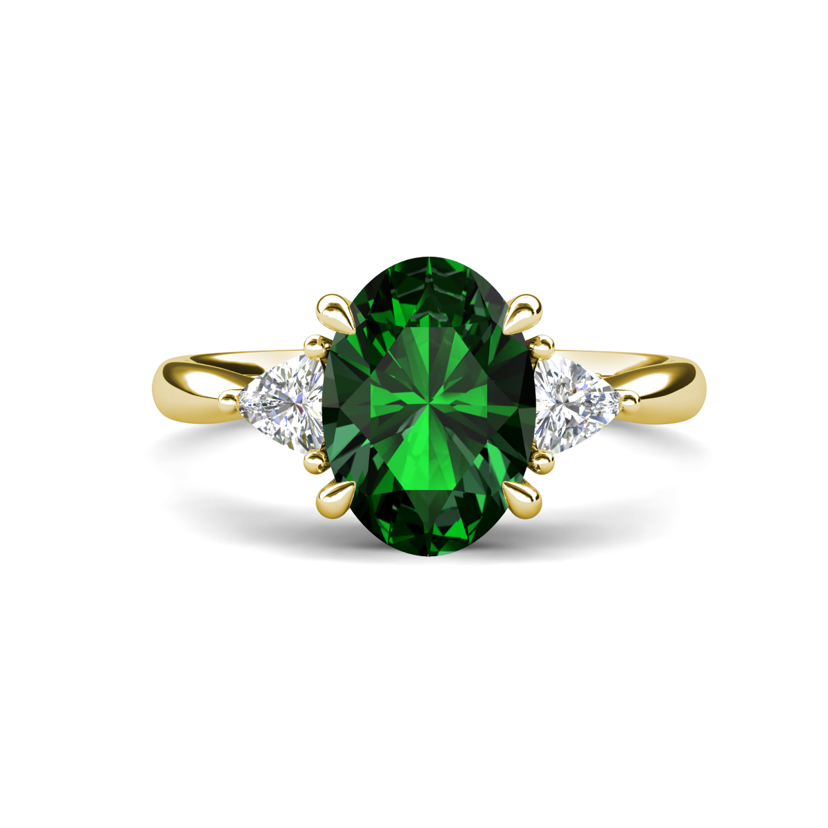 Evelyn 2.20 ctw Oval Shape Created Emerald accented Lab Grown Diamond Women Three Stone Engagement Ring 