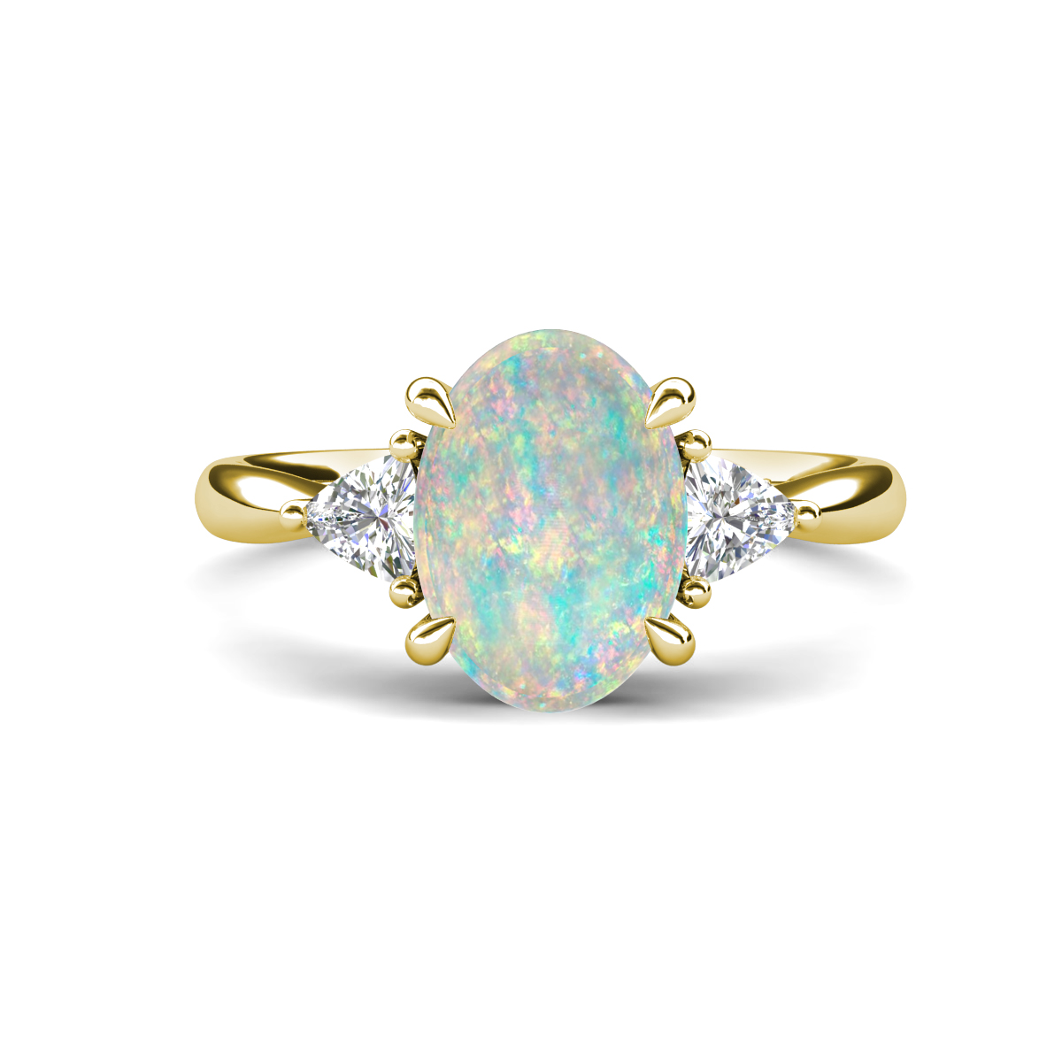 Evelyn 1.62 ctw Oval Shape Opal accented Lab Grown Diamond Women Three Stone Engagement Ring 