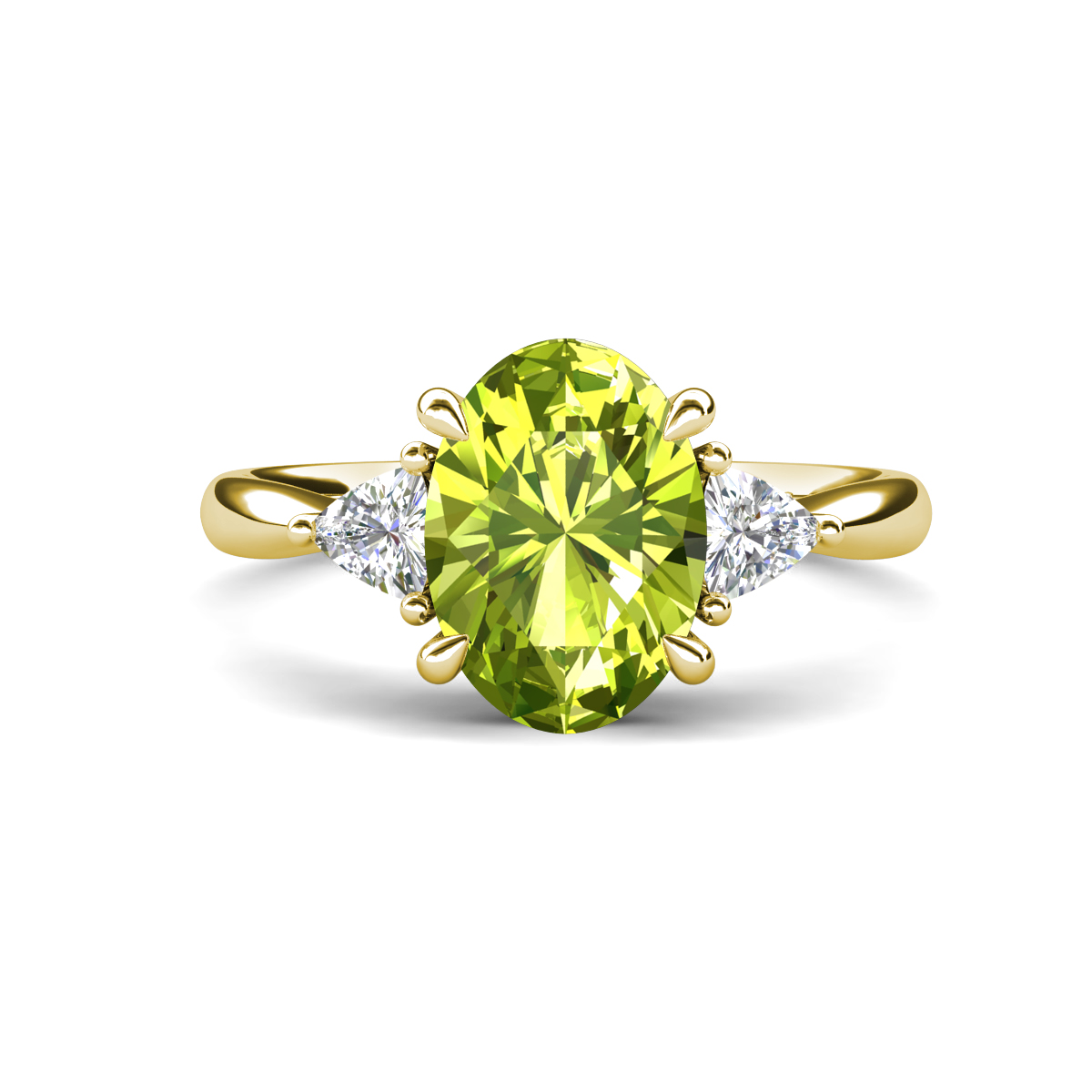 Evelyn 2.30 ctw Oval Shape Peridot accented Lab Grown Diamond Women Three Stone Engagement Ring 