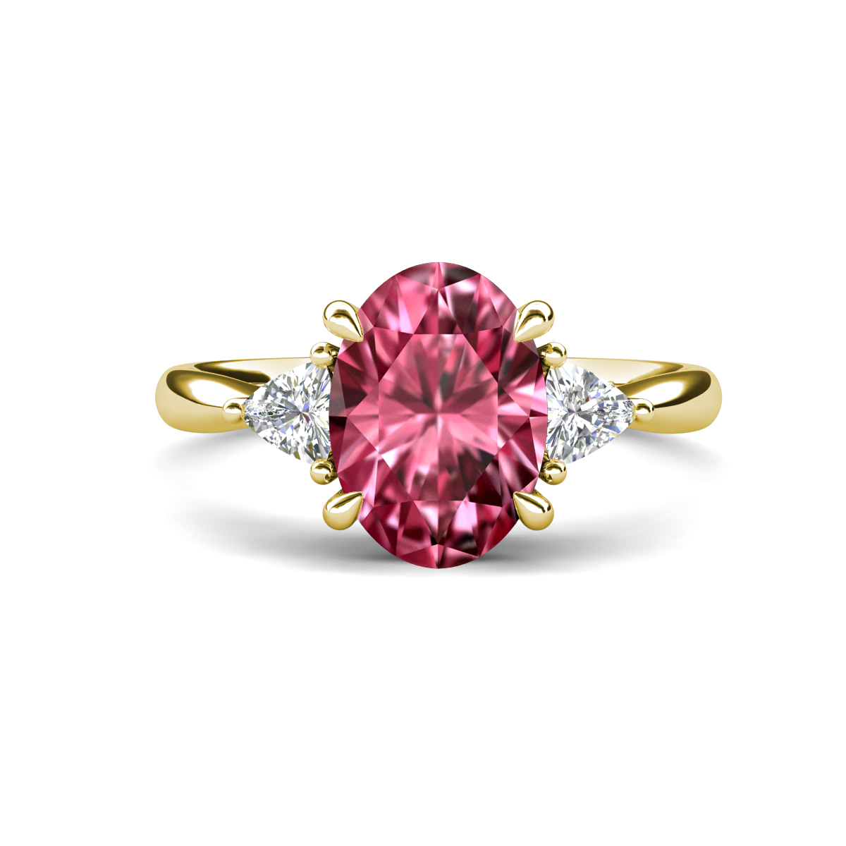 Evelyn 1.95 ctw Oval Shape Pink Tourmaline accented Lab Grown Diamond Women Three Stone Engagement Ring 
