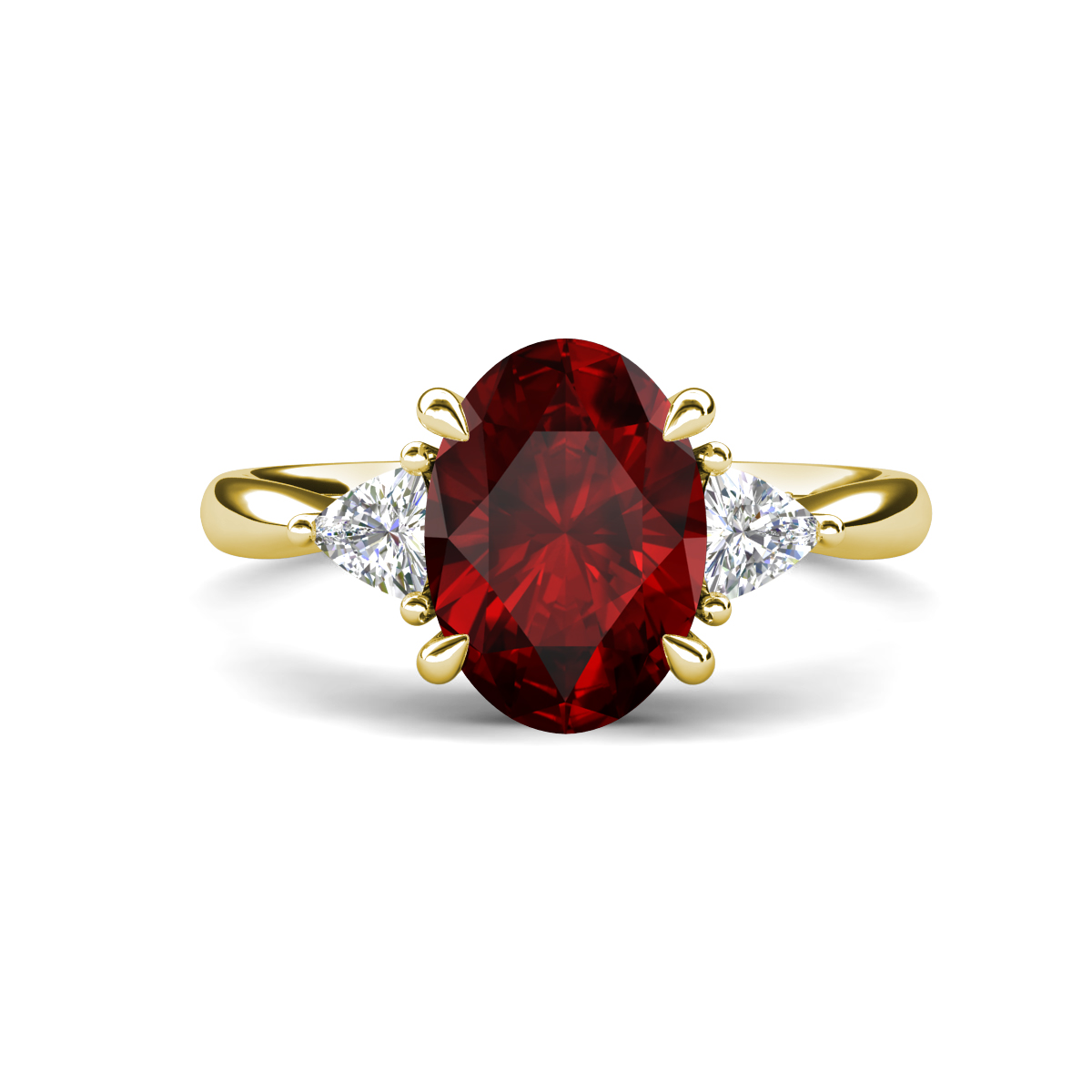 Evelyn 2.50 ctw Oval Shape Red Garnet accented Lab Grown Diamond Women Three Stone Engagement Ring 