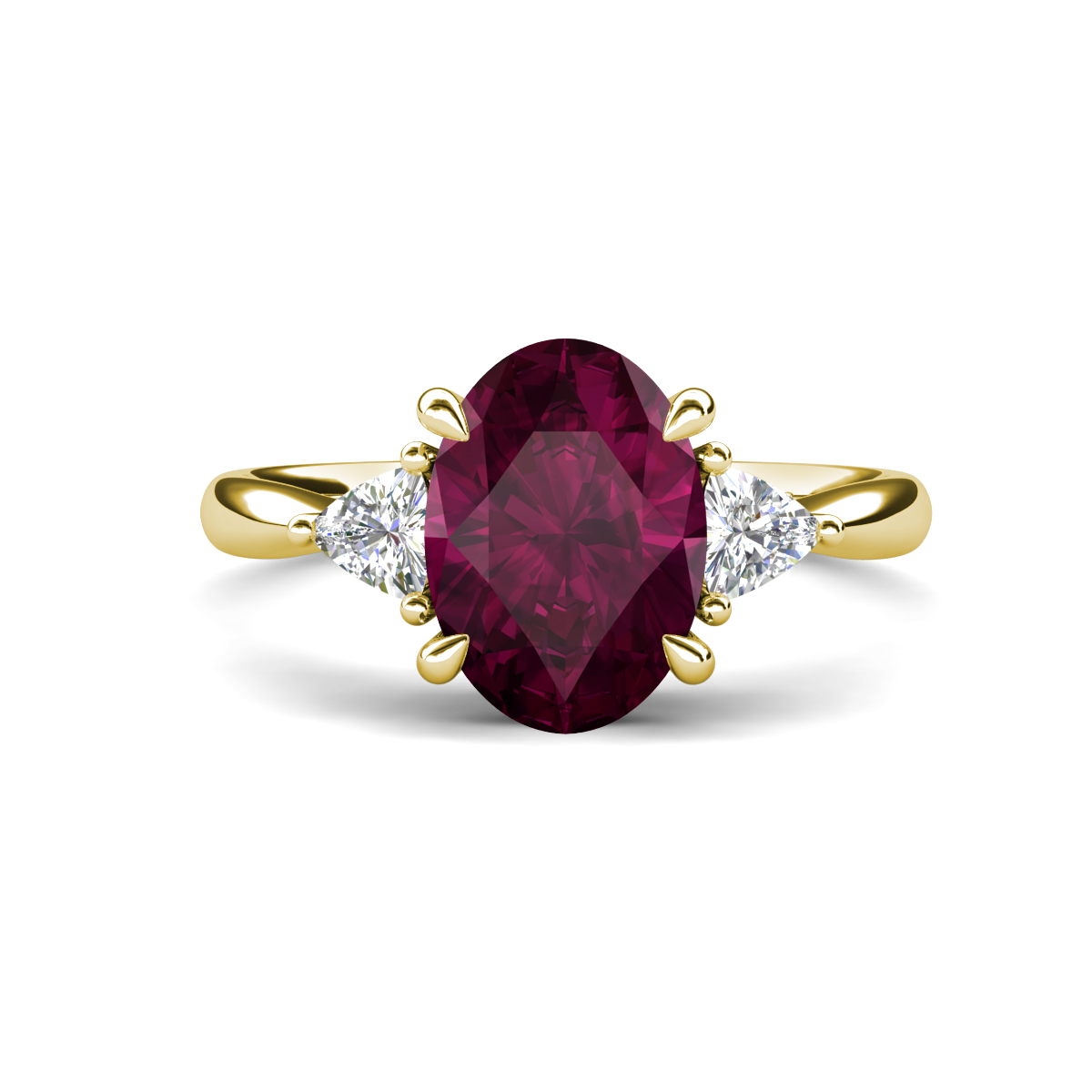 Evelyn 2.60 ctw Oval Shape Rhodolite Garnet accented Lab Grown Diamond Women Three Stone Engagement Ring 