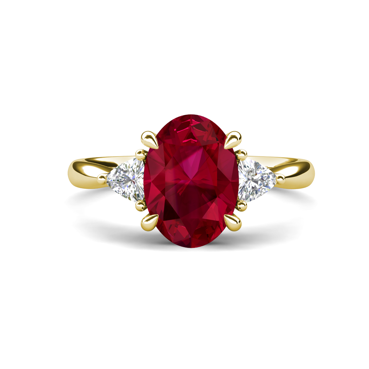 Evelyn 2.80 ctw Oval Shape Created Ruby accented Lab Grown Diamond Women Three Stone Engagement Ring 