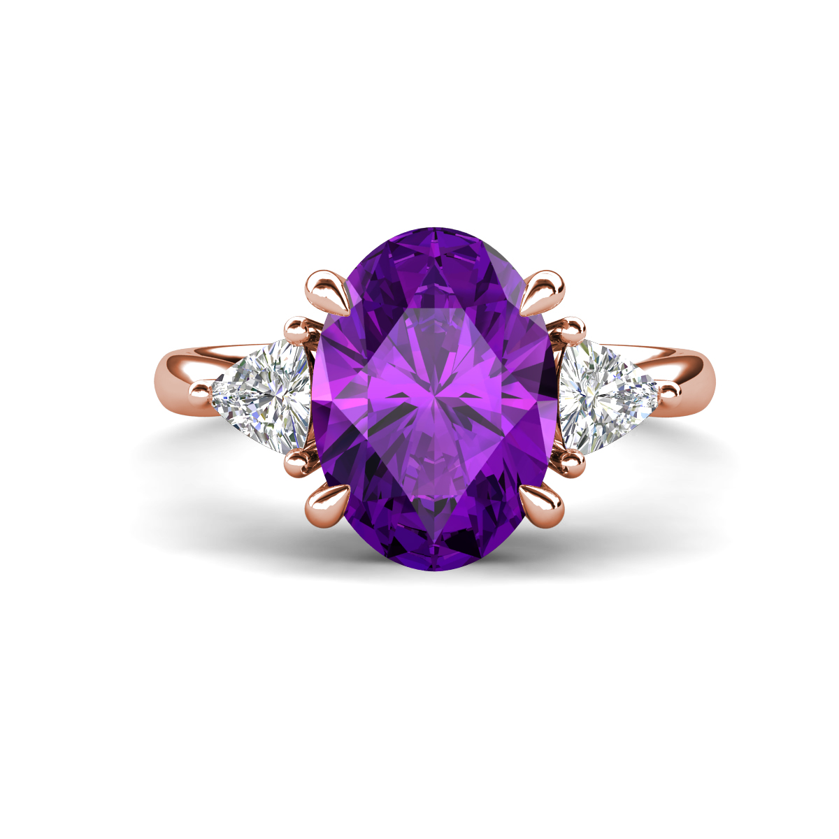 Evelyn 2.85 ctw Oval Shape Amethyst accented Lab Grown Diamond Women Three Stone Engagement Ring 