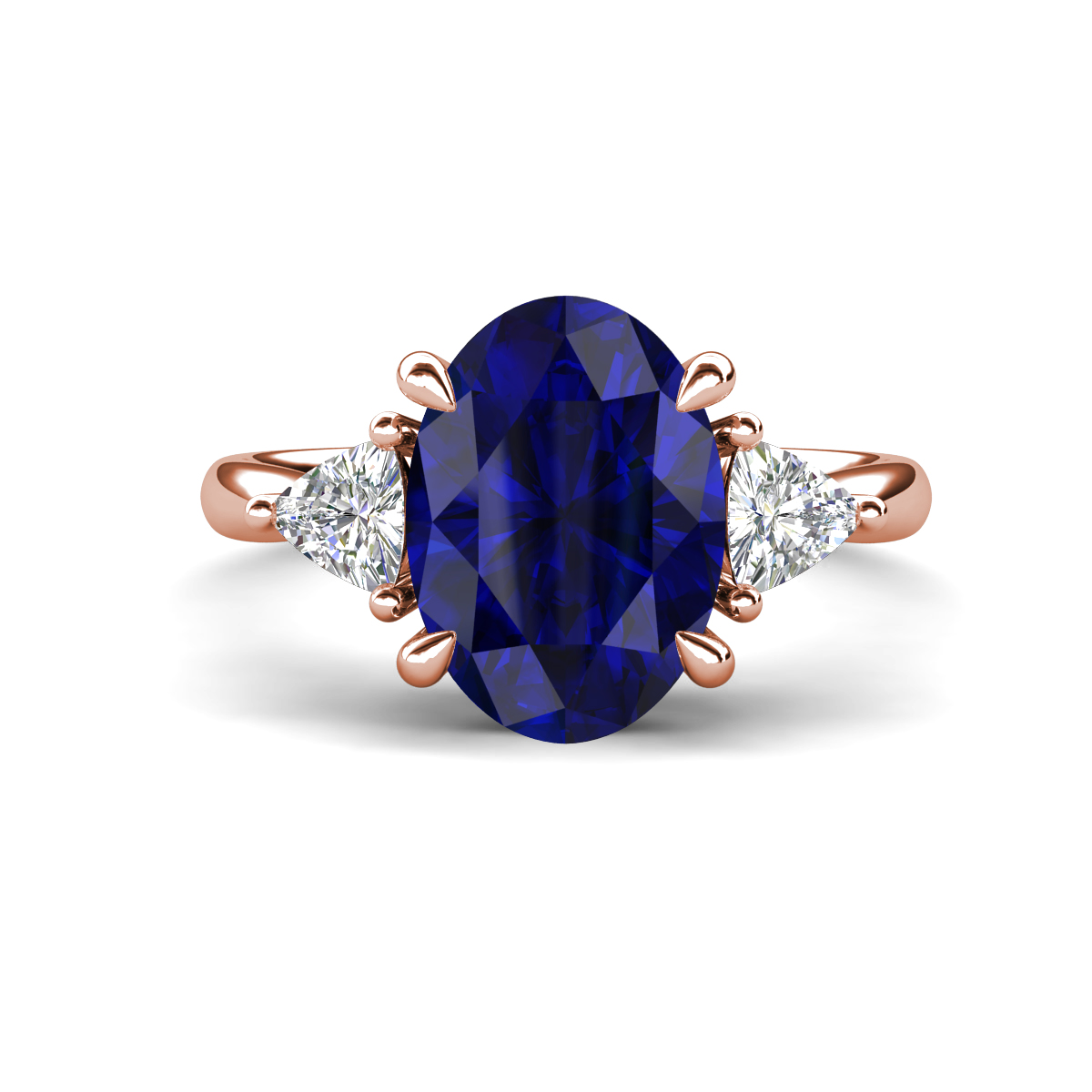 Evelyn 4.16 ctw Oval Shape Created Blue Sapphire accented Lab Grown Diamond Women Three Stone Engagement Ring 
