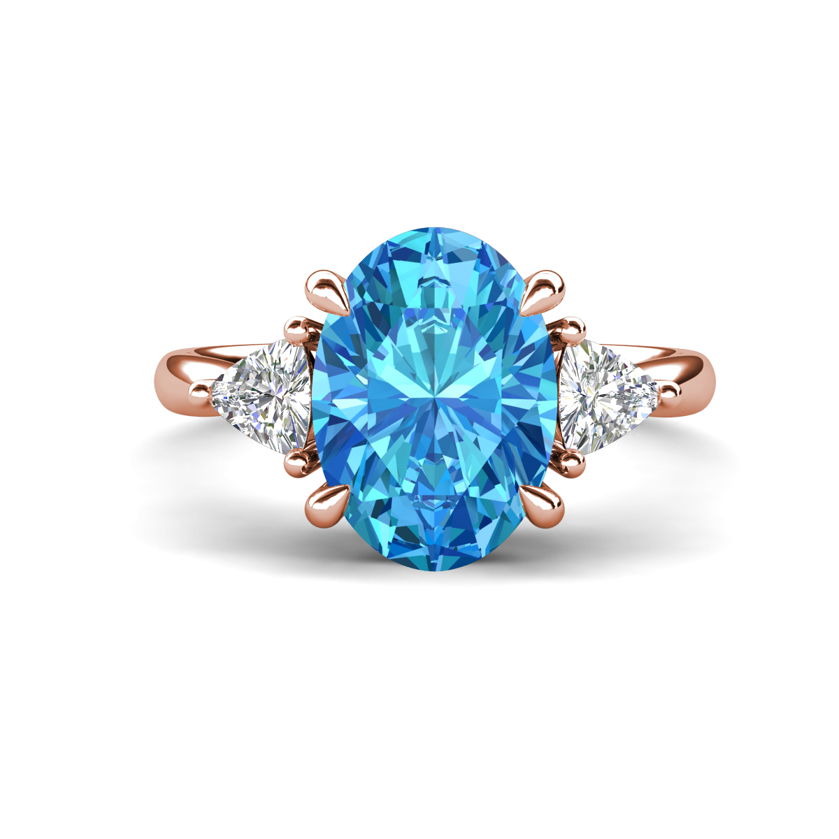 Evelyn 4.00 ctw Oval Shape Blue Topaz accented Lab Grown Diamond Women Three Stone Engagement Ring 