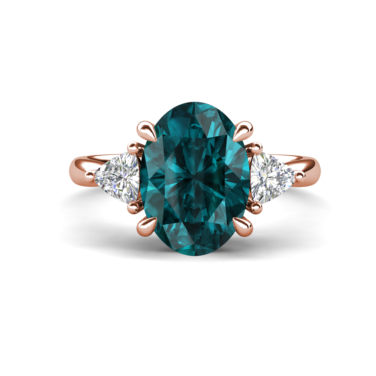 Evelyn 4.00 ctw Oval Shape London Blue Topaz accented Lab Grown Diamond Women Three Stone Engagement Ring 