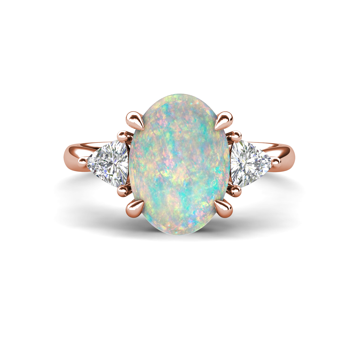 Evelyn 1.94 ctw Oval Shape Opal accented Lab Grown Diamond Women Three Stone Engagement Ring 