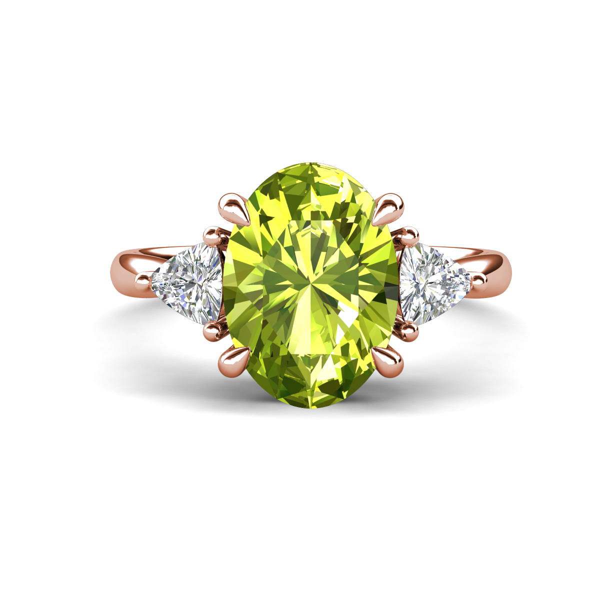 Evelyn 3.30 ctw Oval Shape Peridot accented Lab Grown Diamond Women Three Stone Engagement Ring 