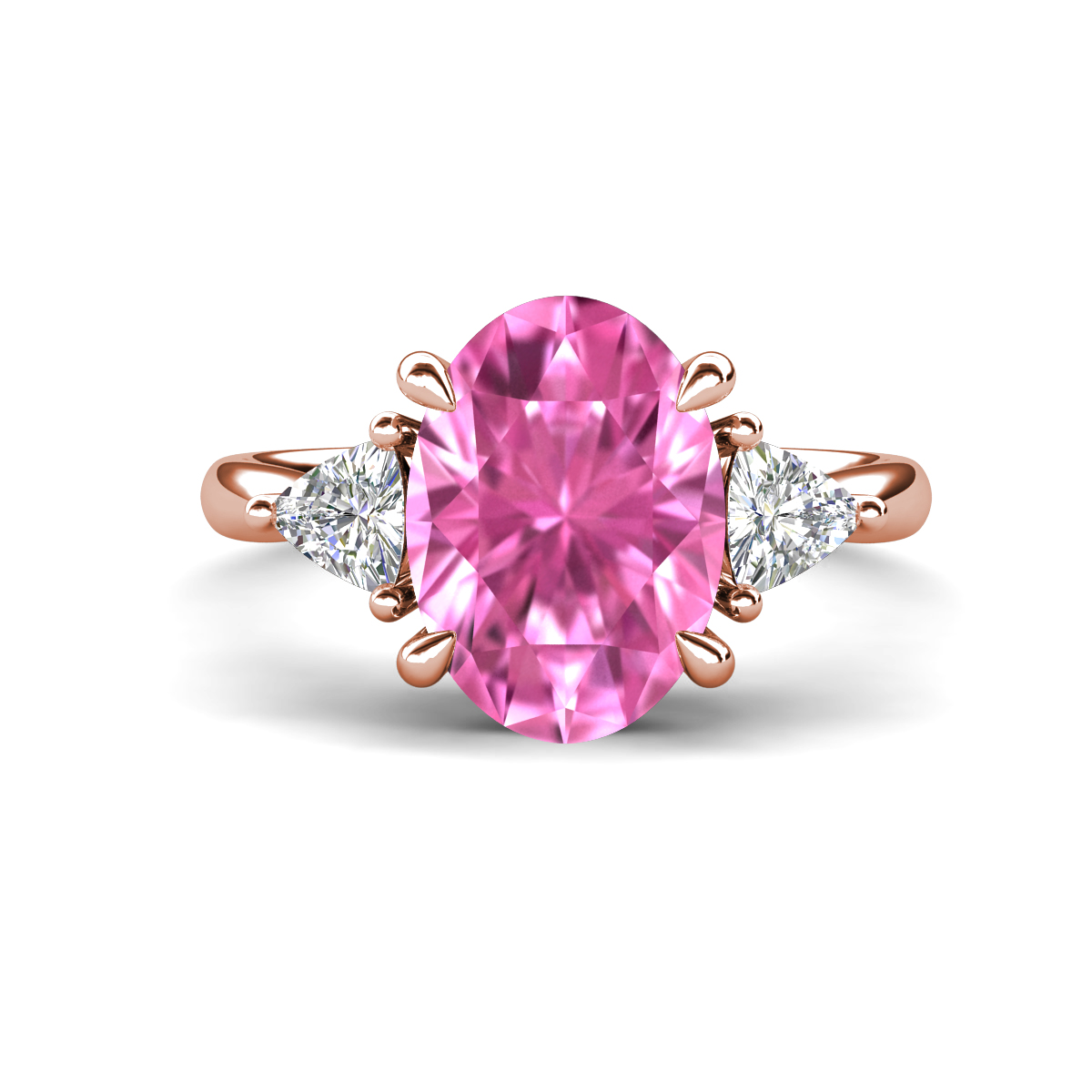 Evelyn 4.25 ctw Oval Shape Created Pink Sapphire accented Lab Grown Diamond Women Three Stone Engagement Ring 