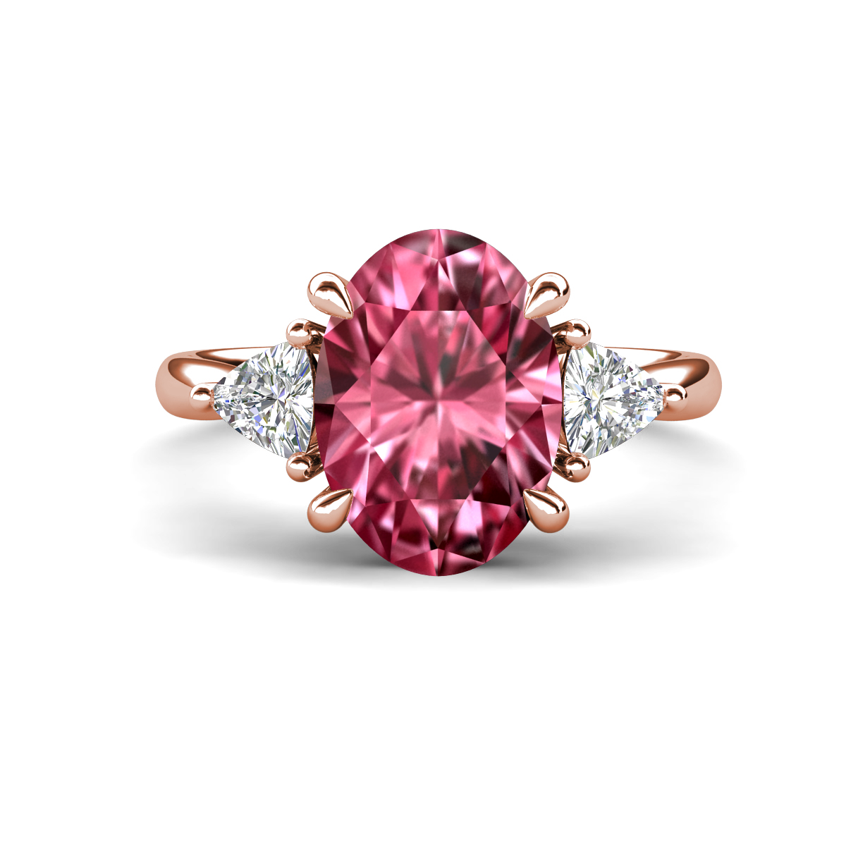 Evelyn 3.50 ctw Oval Shape Pink Tourmaline accented Lab Grown Diamond Women Three Stone Engagement Ring 