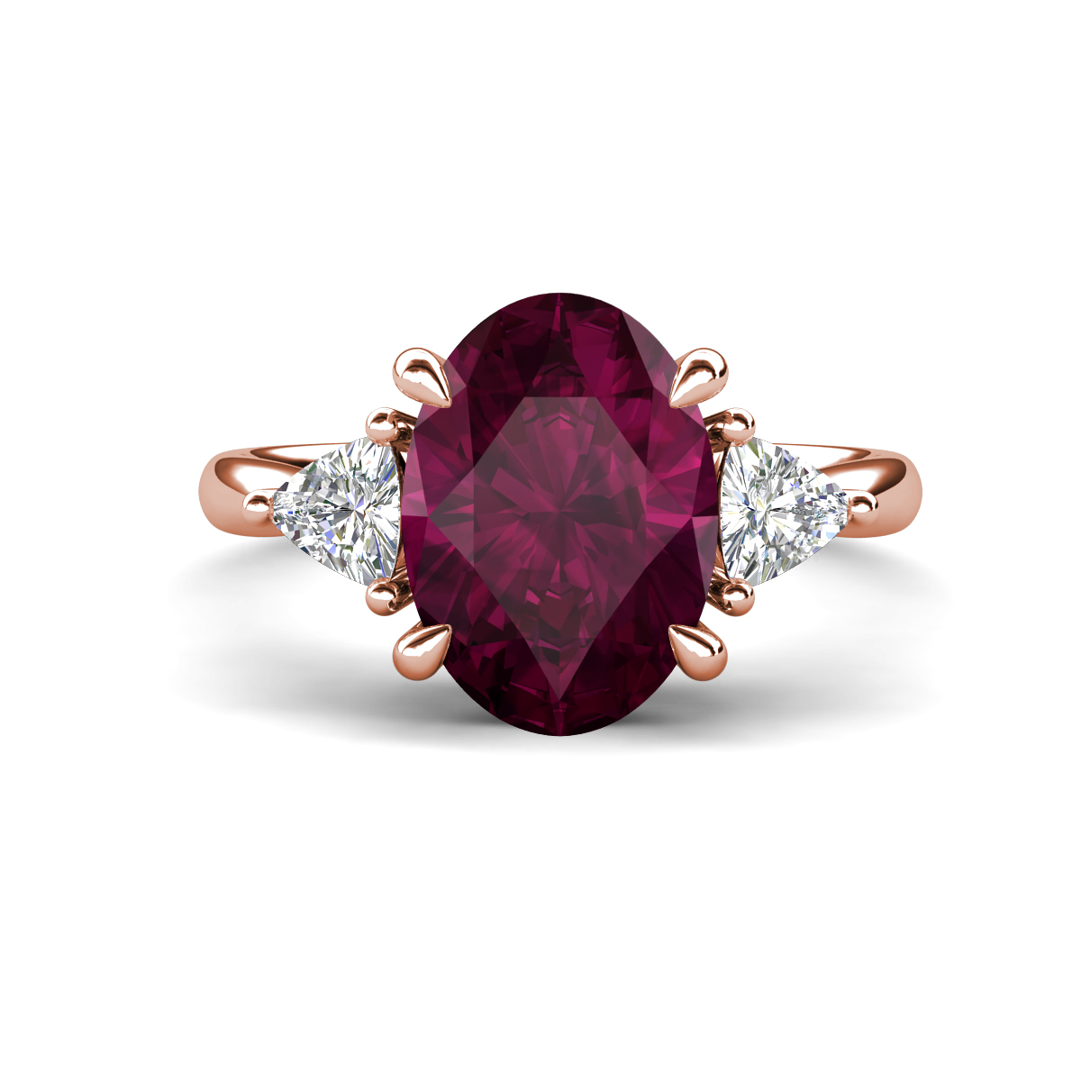 Evelyn 3.75 ctw Oval Shape Rhodolite Garnet accented Lab Grown Diamond Women Three Stone Engagement Ring 
