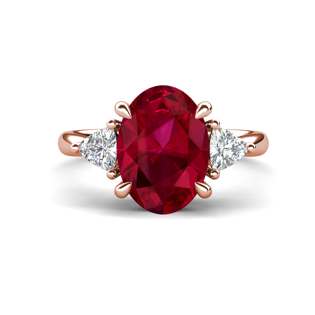 Evelyn 4.15 ctw Oval Shape Created Ruby accented Lab Grown Diamond Women Three Stone Engagement Ring 