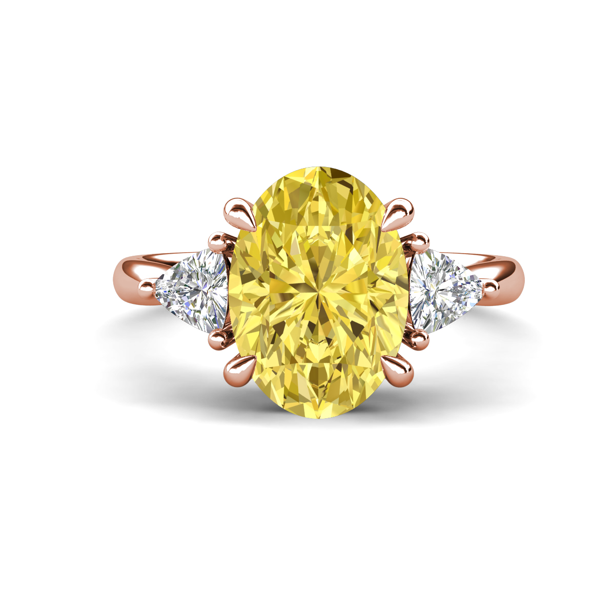Evelyn 4.00 ctw Oval Shape Created Yellow Sapphire accented Lab Grown Diamond Women Three Stone Engagement Ring 