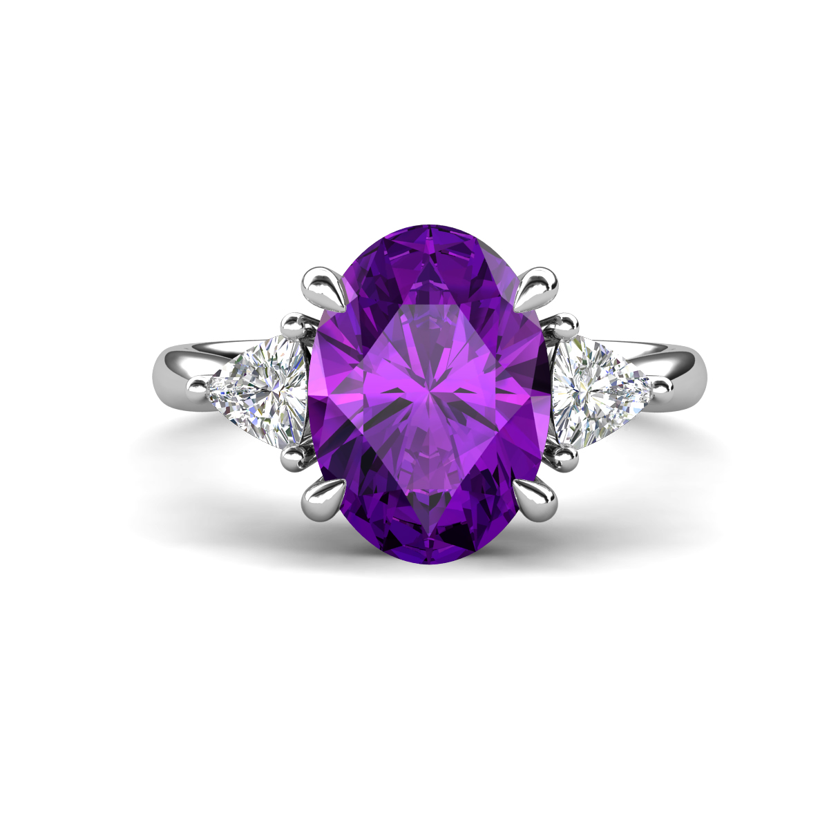 Evelyn 2.85 ctw Oval Shape Amethyst accented Lab Grown Diamond Women Three Stone Engagement Ring 
