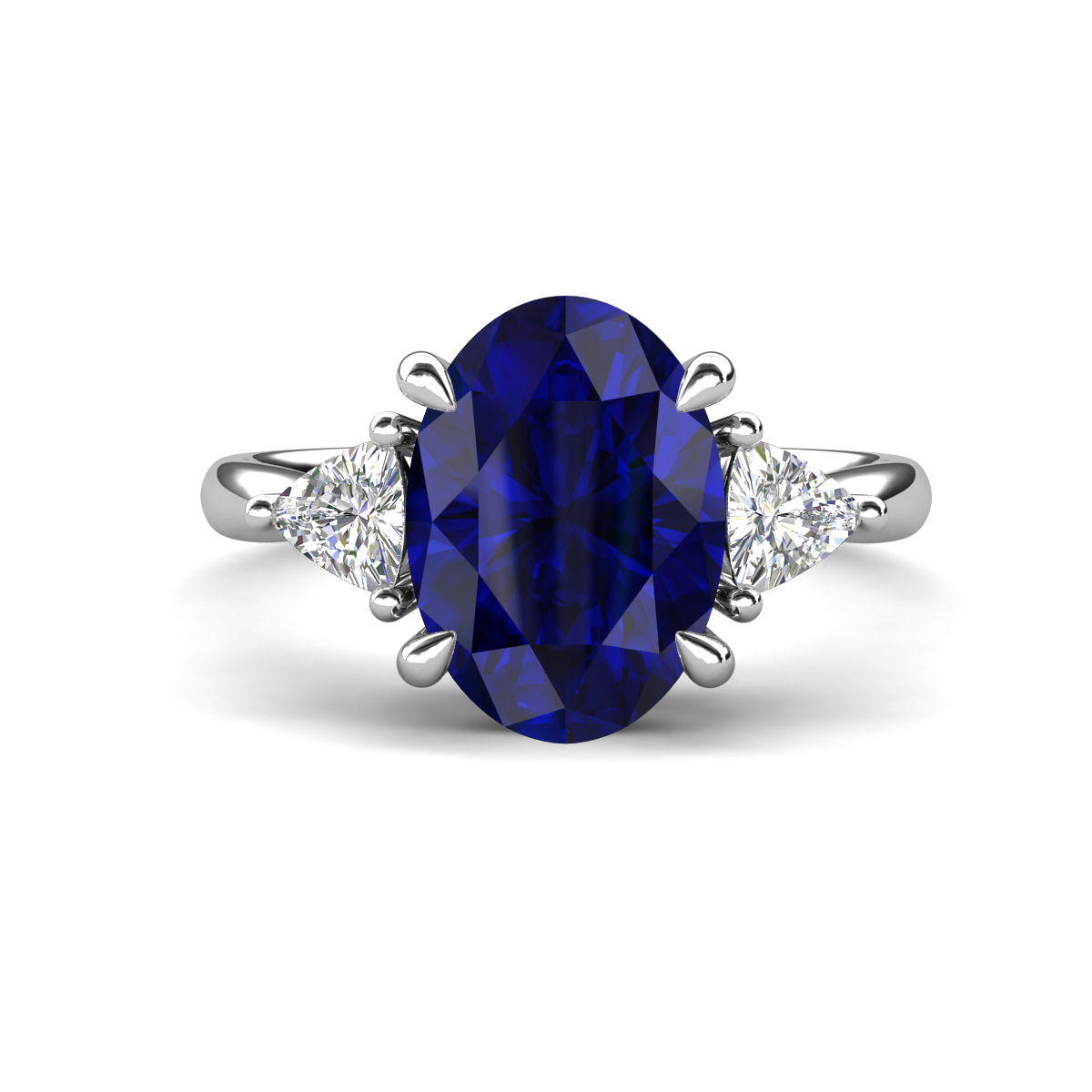 Evelyn 4.16 ctw Oval Shape Created Blue Sapphire accented Lab Grown Diamond Women Three Stone Engagement Ring 