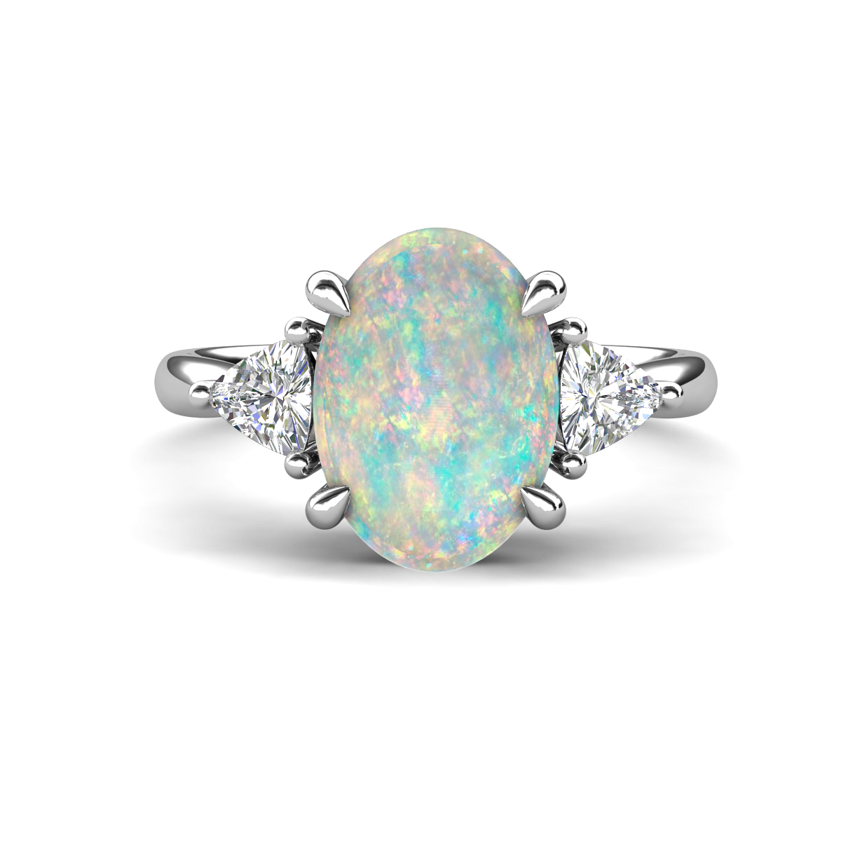 Evelyn 1.94 ctw Oval Shape Opal accented Lab Grown Diamond Women Three Stone Engagement Ring 