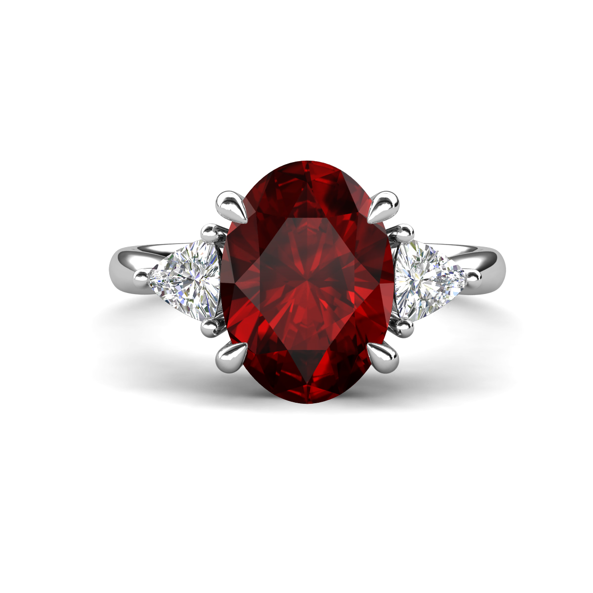 Evelyn 3.50 ctw Oval Shape Red Garnet accented Lab Grown Diamond Women Three Stone Engagement Ring 