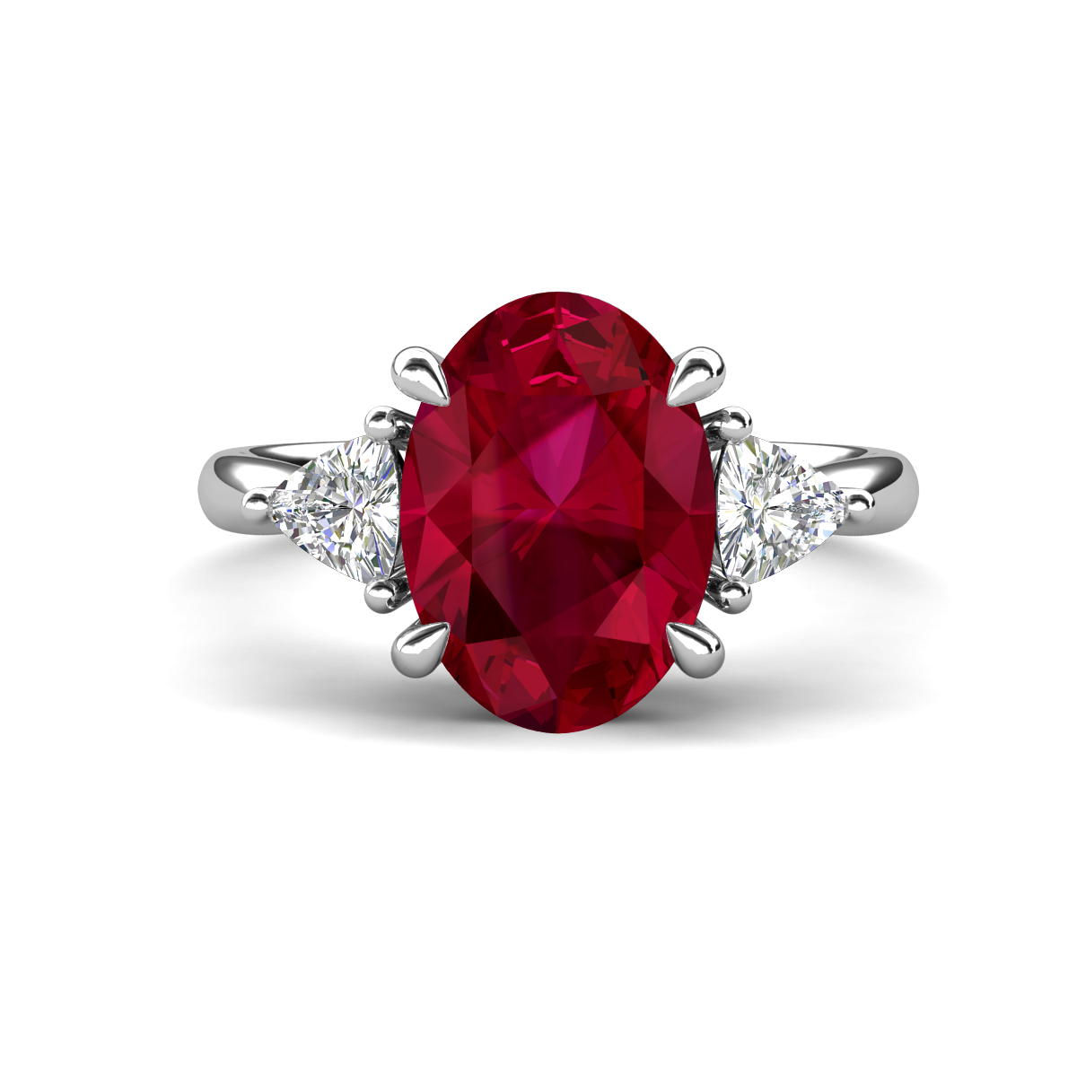 Evelyn 4.15 ctw Oval Shape Created Ruby accented Lab Grown Diamond Women Three Stone Engagement Ring 