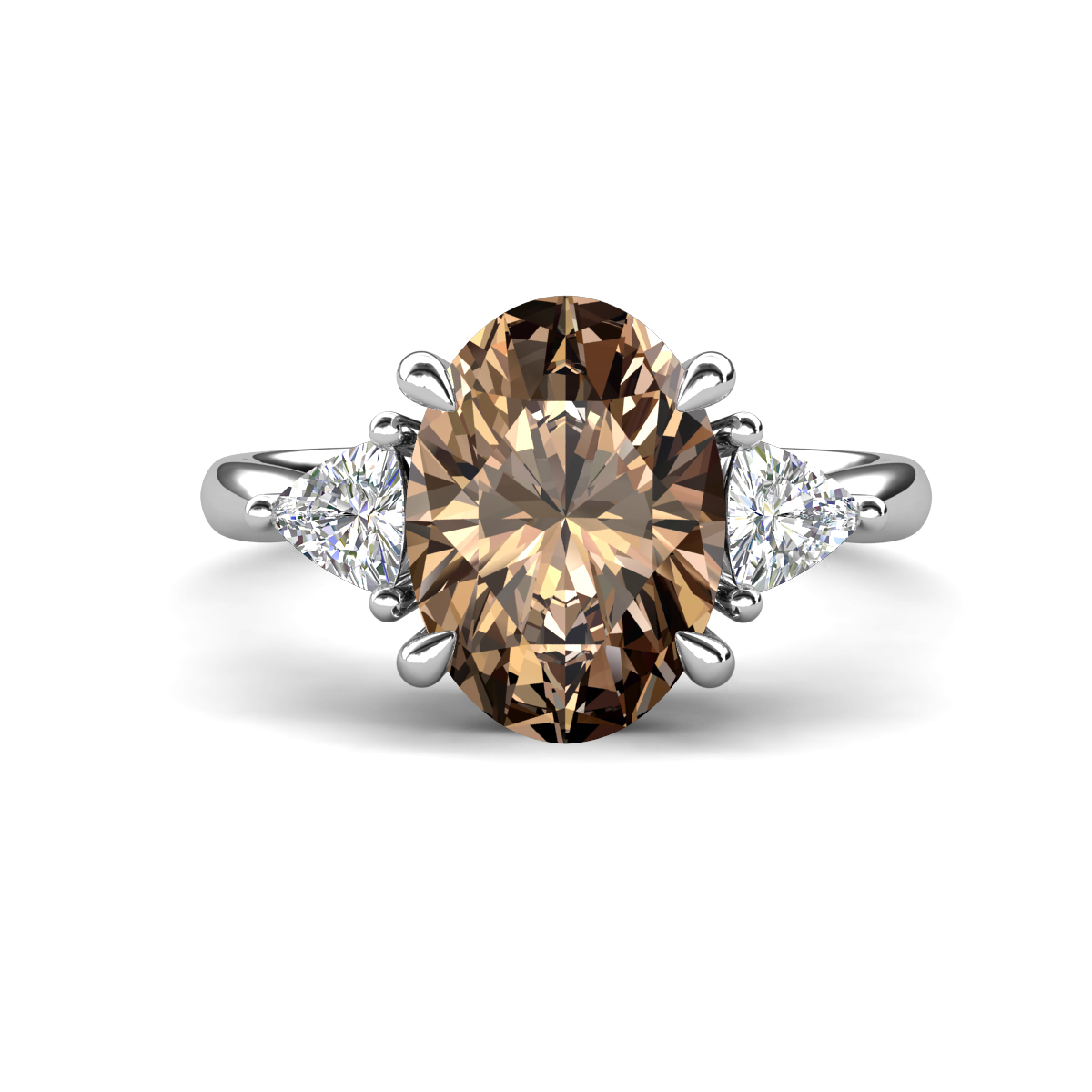 Evelyn 2.90 ctw Oval Shape Smoky Quartz accented Lab Grown Diamond Women Three Stone Engagement Ring 