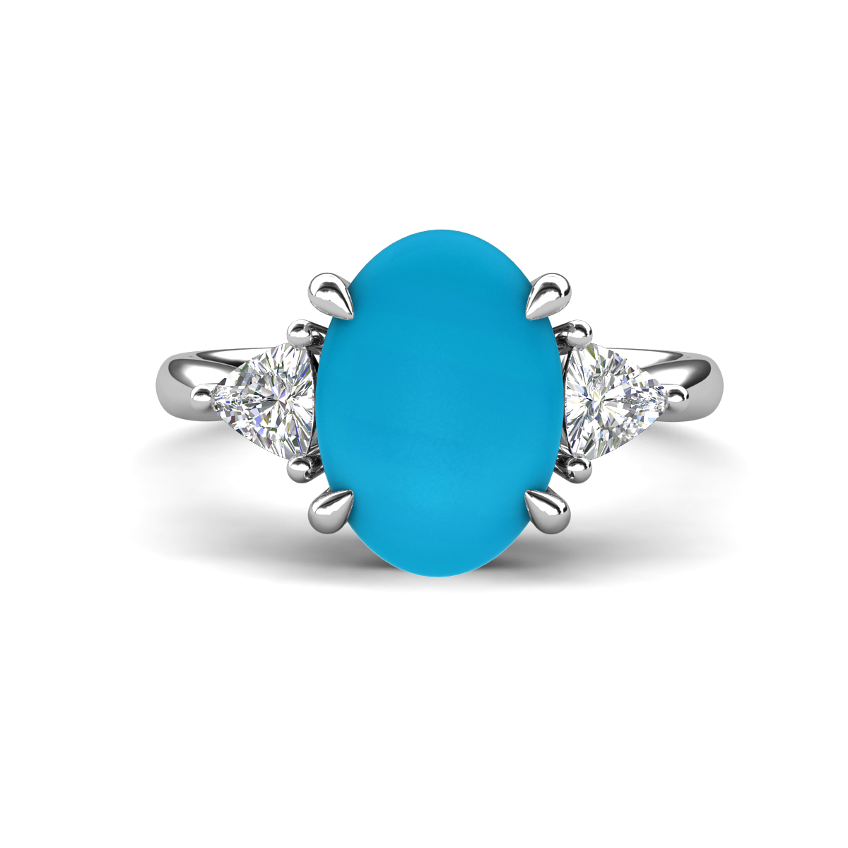 Evelyn 2.40 ctw Oval Shape Turquoise accented Lab Grown Diamond Women Three Stone Engagement Ring 