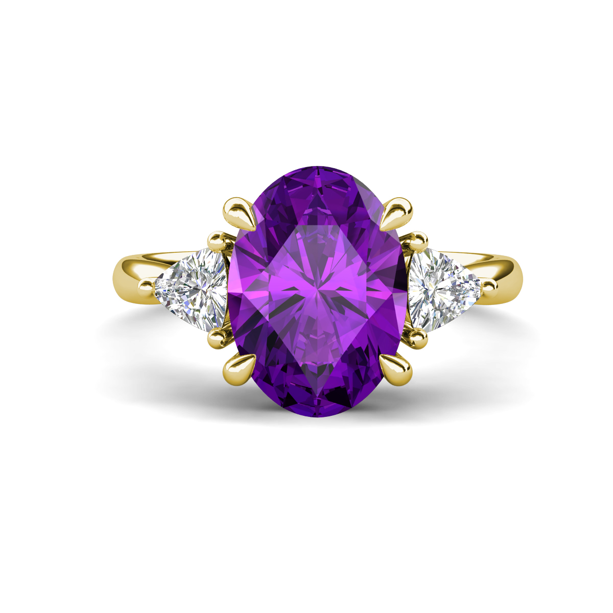 Evelyn 2.85 ctw Oval Shape Amethyst accented Lab Grown Diamond Women Three Stone Engagement Ring 