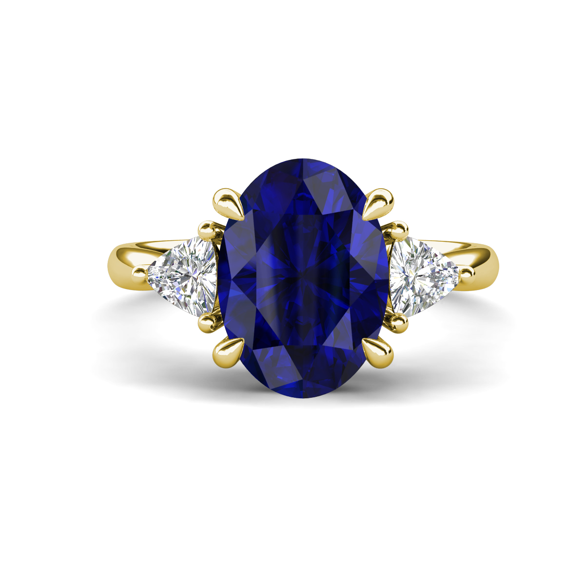 Evelyn 4.16 ctw Oval Shape Created Blue Sapphire accented Lab Grown Diamond Women Three Stone Engagement Ring 