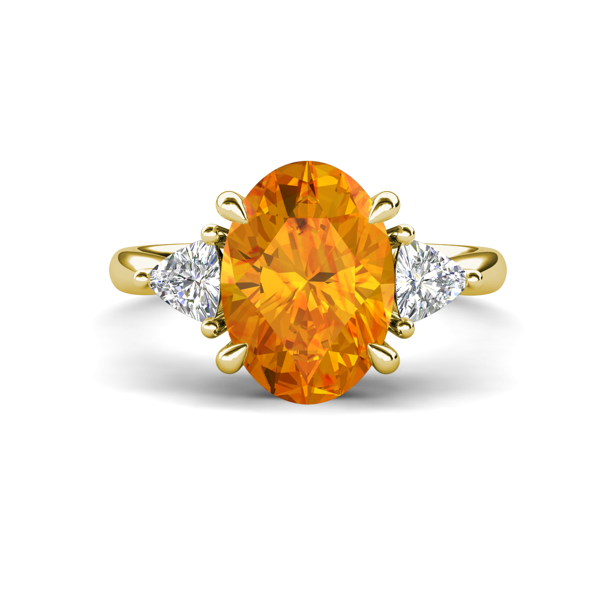 Evelyn 2.85 ctw Oval Shape Citrine accented Lab Grown Diamond Women Three Stone Engagement Ring 