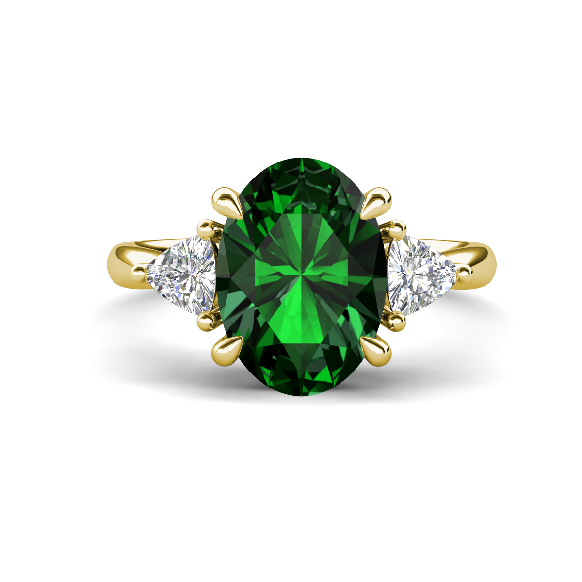 Evelyn 2.94 ctw Oval Shape Created Emerald accented Lab Grown Diamond Women Three Stone Engagement Ring 