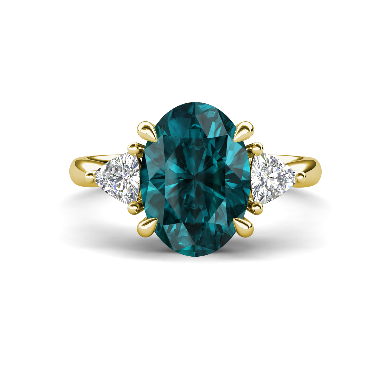 Evelyn 4.00 ctw Oval Shape London Blue Topaz accented Lab Grown Diamond Women Three Stone Engagement Ring 