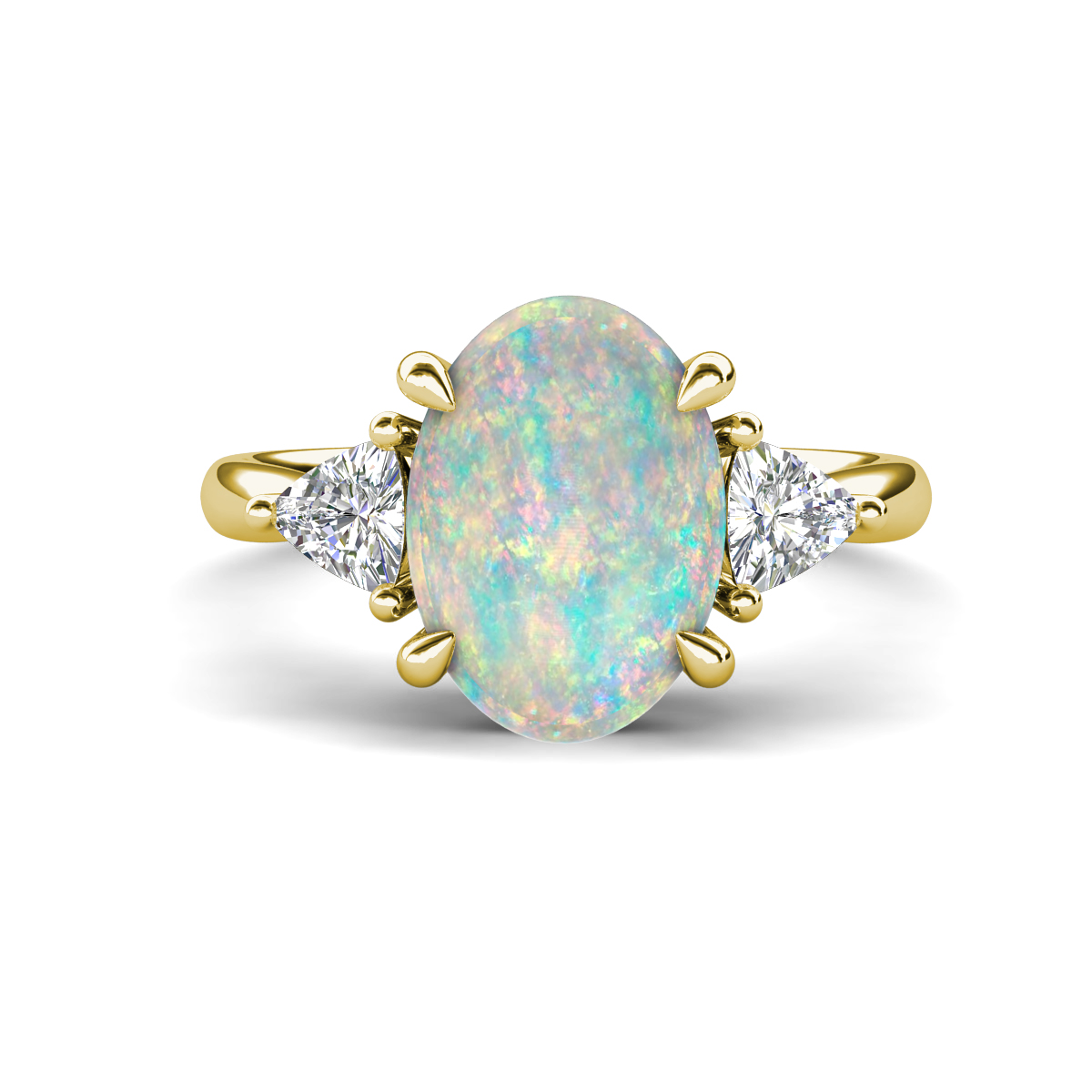 Evelyn 1.94 ctw Oval Shape Opal accented Lab Grown Diamond Women Three Stone Engagement Ring 