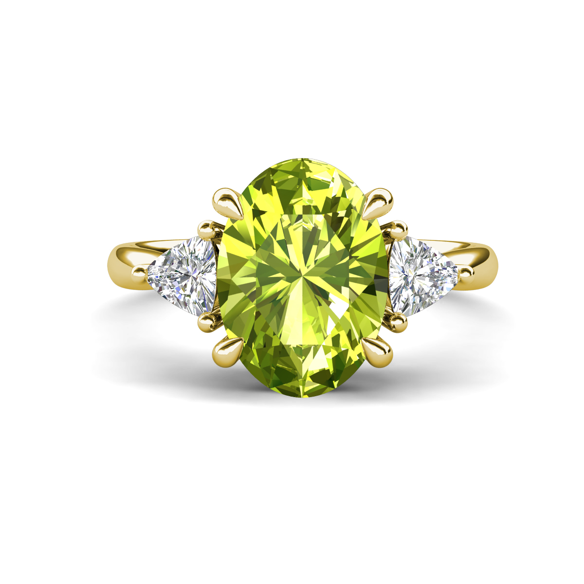 Evelyn 3.30 ctw Oval Shape Peridot accented Lab Grown Diamond Women Three Stone Engagement Ring 