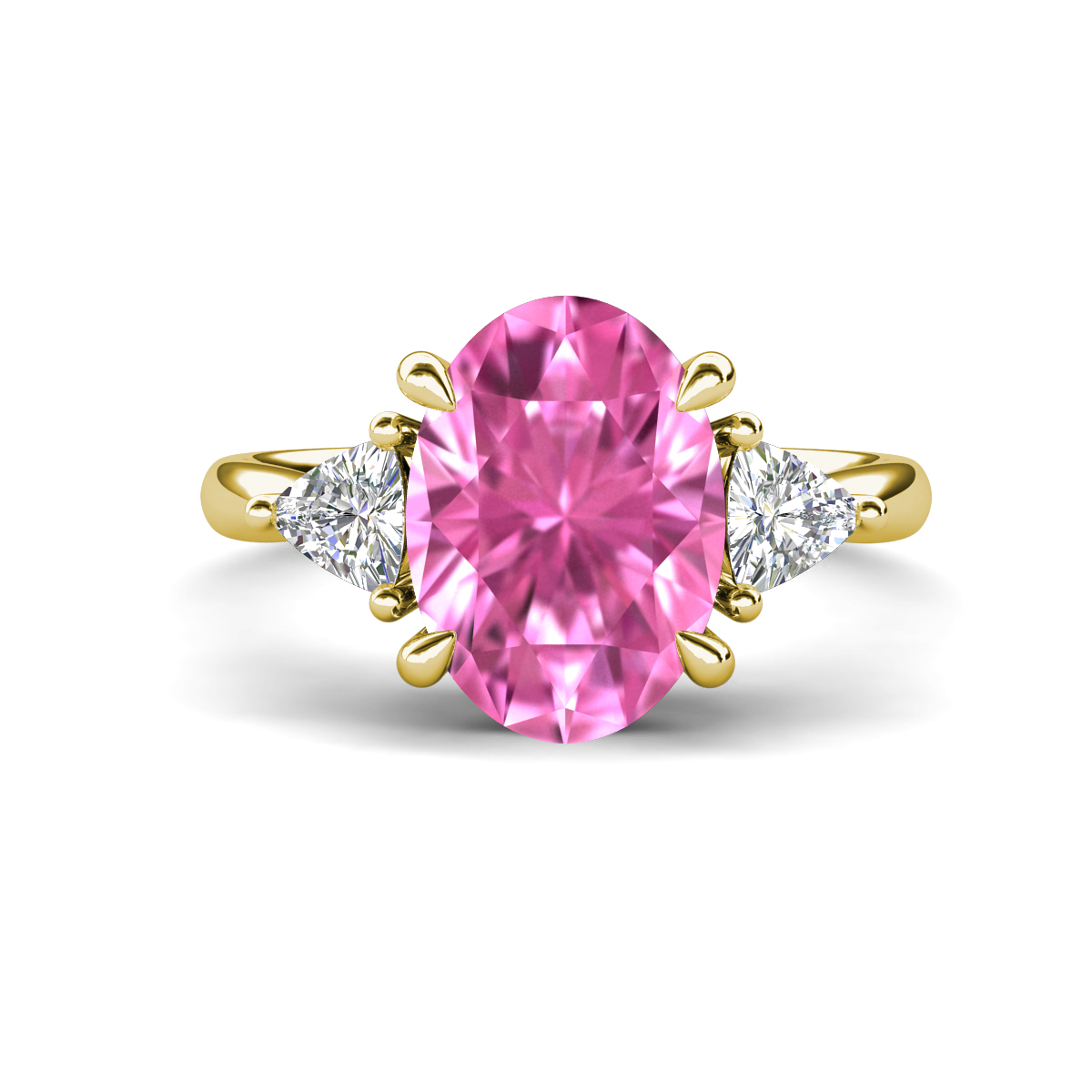 Evelyn 4.25 ctw Oval Shape Created Pink Sapphire accented Lab Grown Diamond Women Three Stone Engagement Ring 