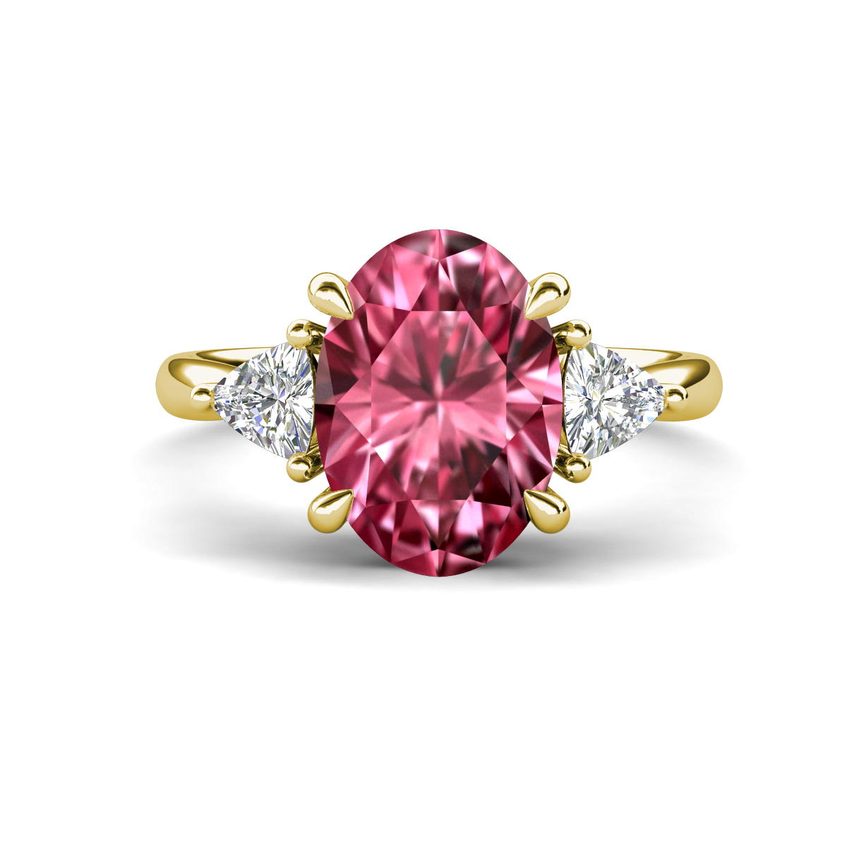 Evelyn 3.50 ctw Oval Shape Pink Tourmaline accented Lab Grown Diamond Women Three Stone Engagement Ring 