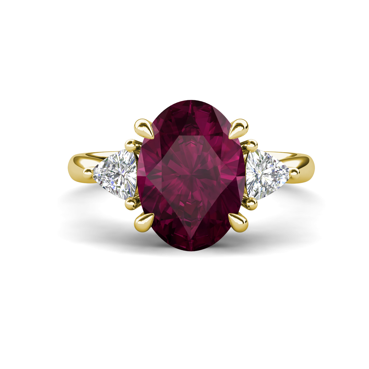 Evelyn 3.75 ctw Oval Shape Rhodolite Garnet accented Lab Grown Diamond Women Three Stone Engagement Ring 