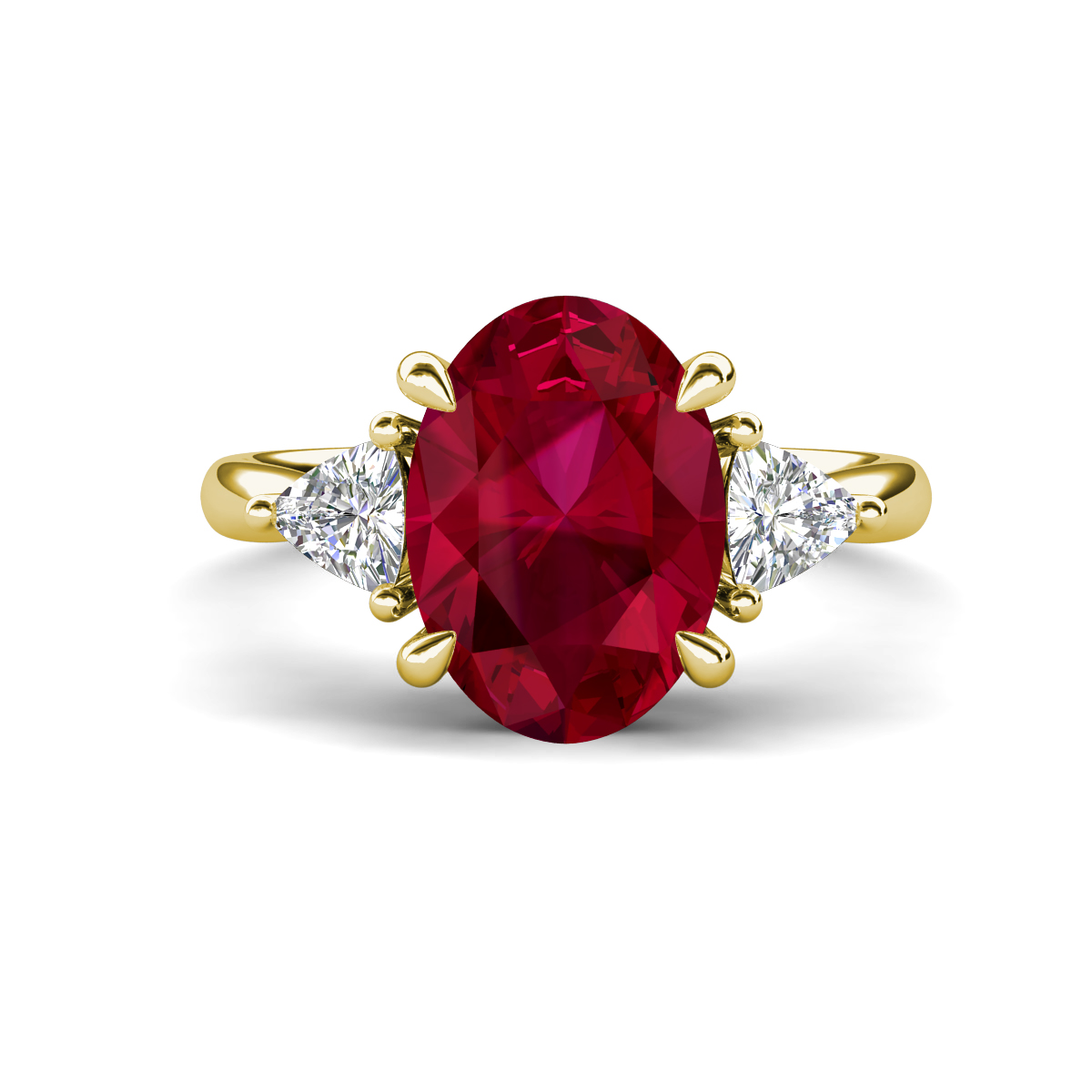 Evelyn 4.15 ctw Oval Shape Created Ruby accented Lab Grown Diamond Women Three Stone Engagement Ring 