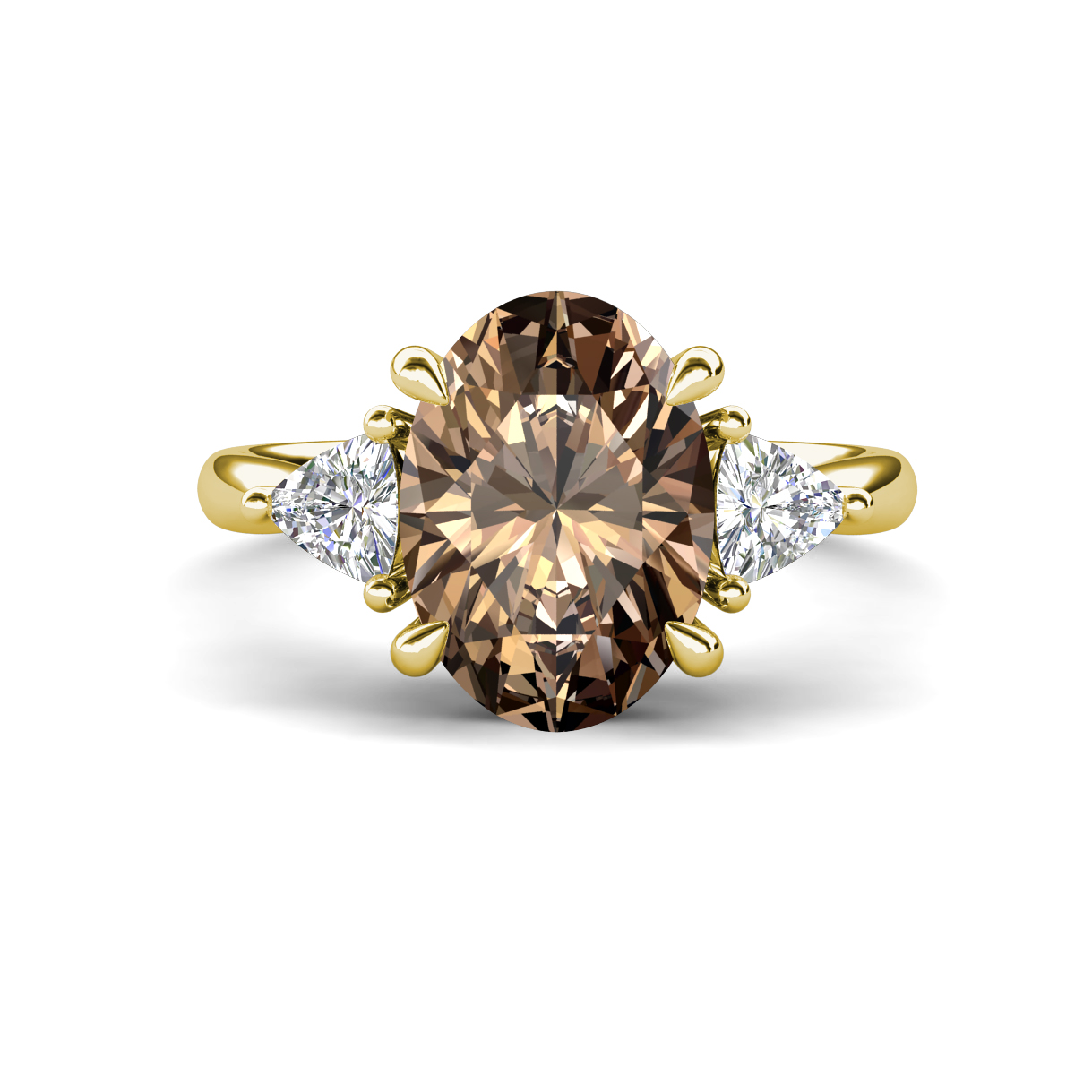 Evelyn 2.90 ctw Oval Shape Smoky Quartz accented Lab Grown Diamond Women Three Stone Engagement Ring 