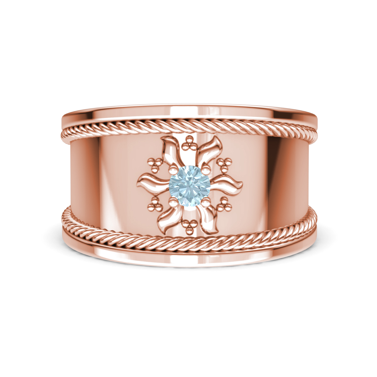 Kiran Sunburst Engraved Aquamarine Cocktail Ring 