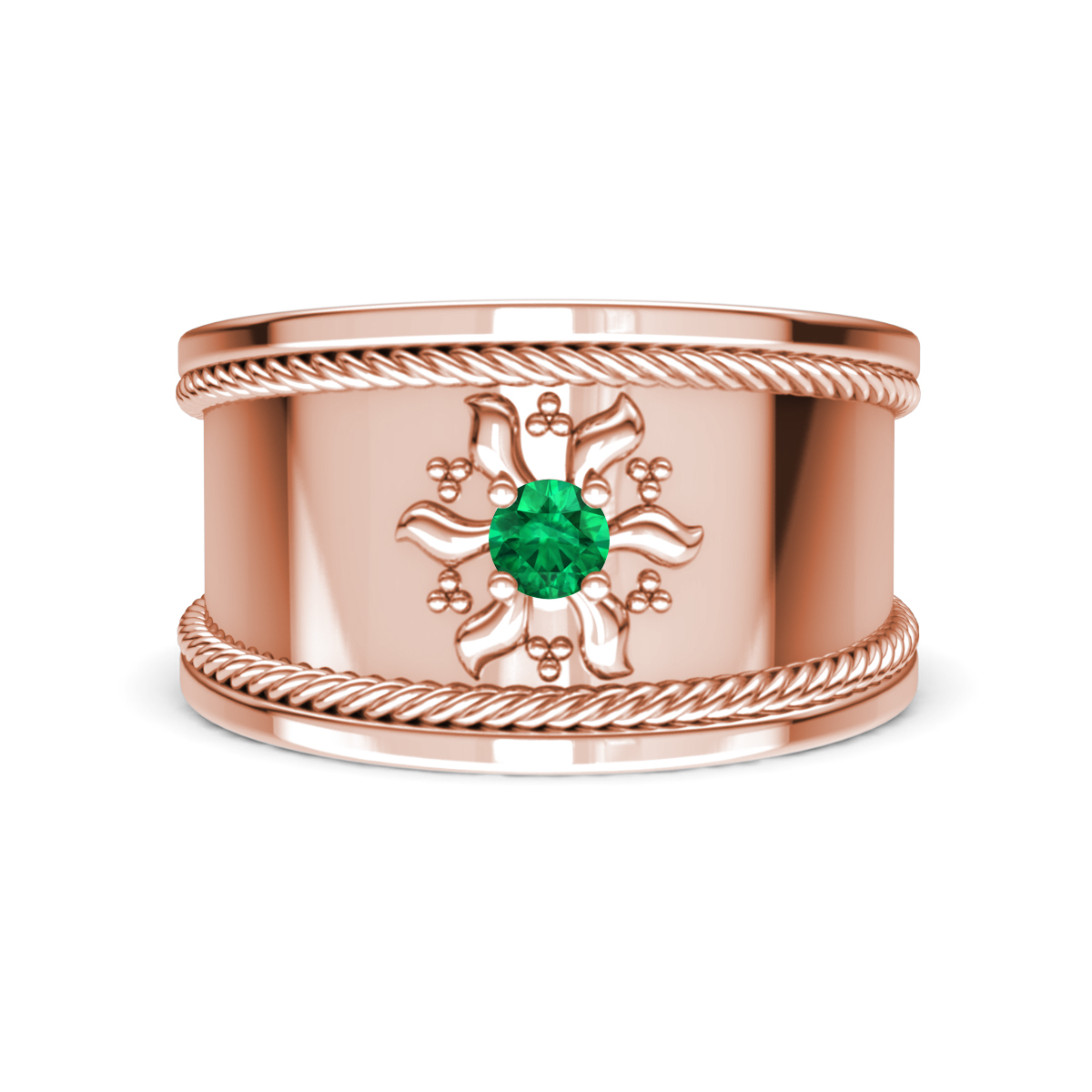 Kiran Sunburst Engraved Natural Emerald Cocktail Ring 
