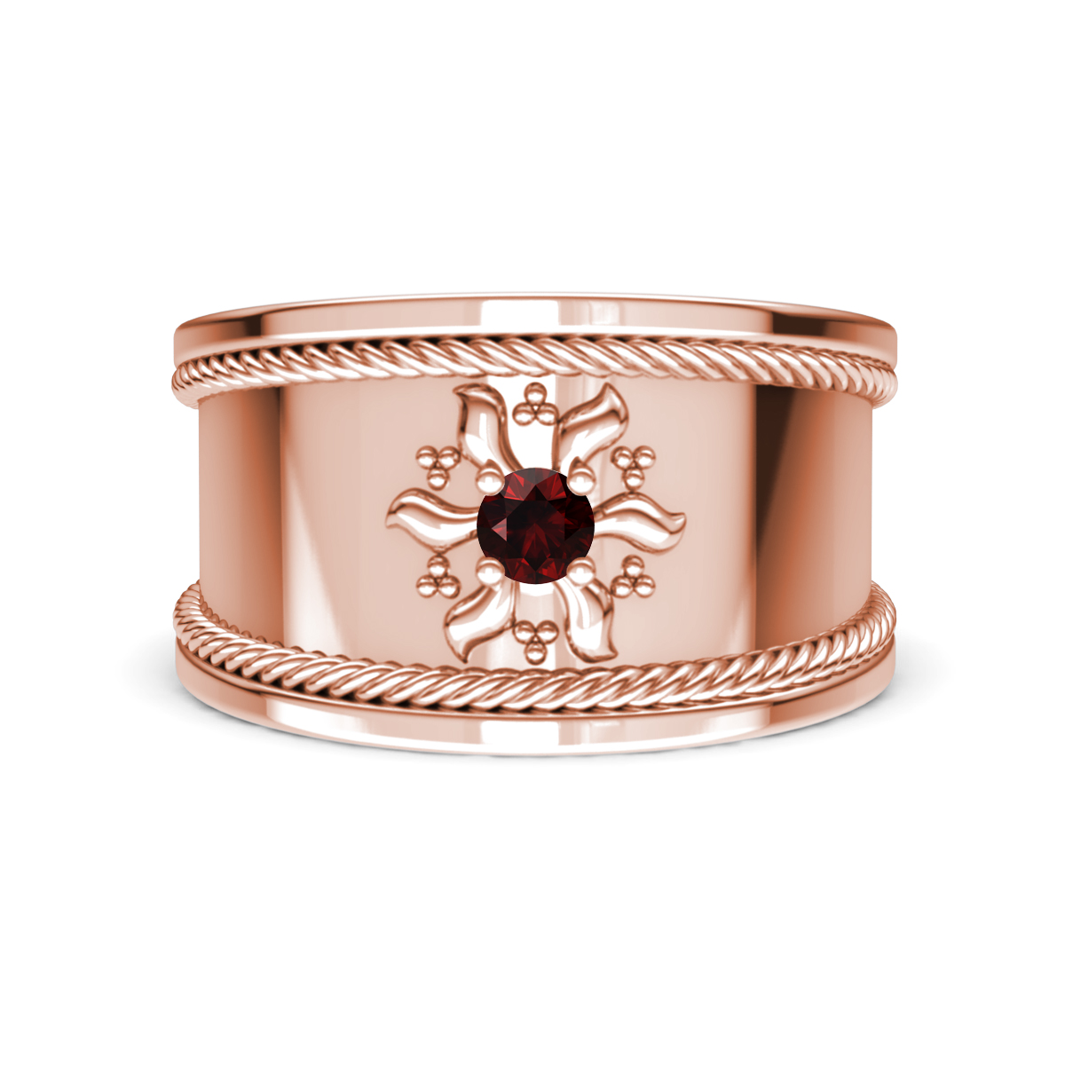 Kiran Sunburst Engraved Red Garnet Cocktail Ring 