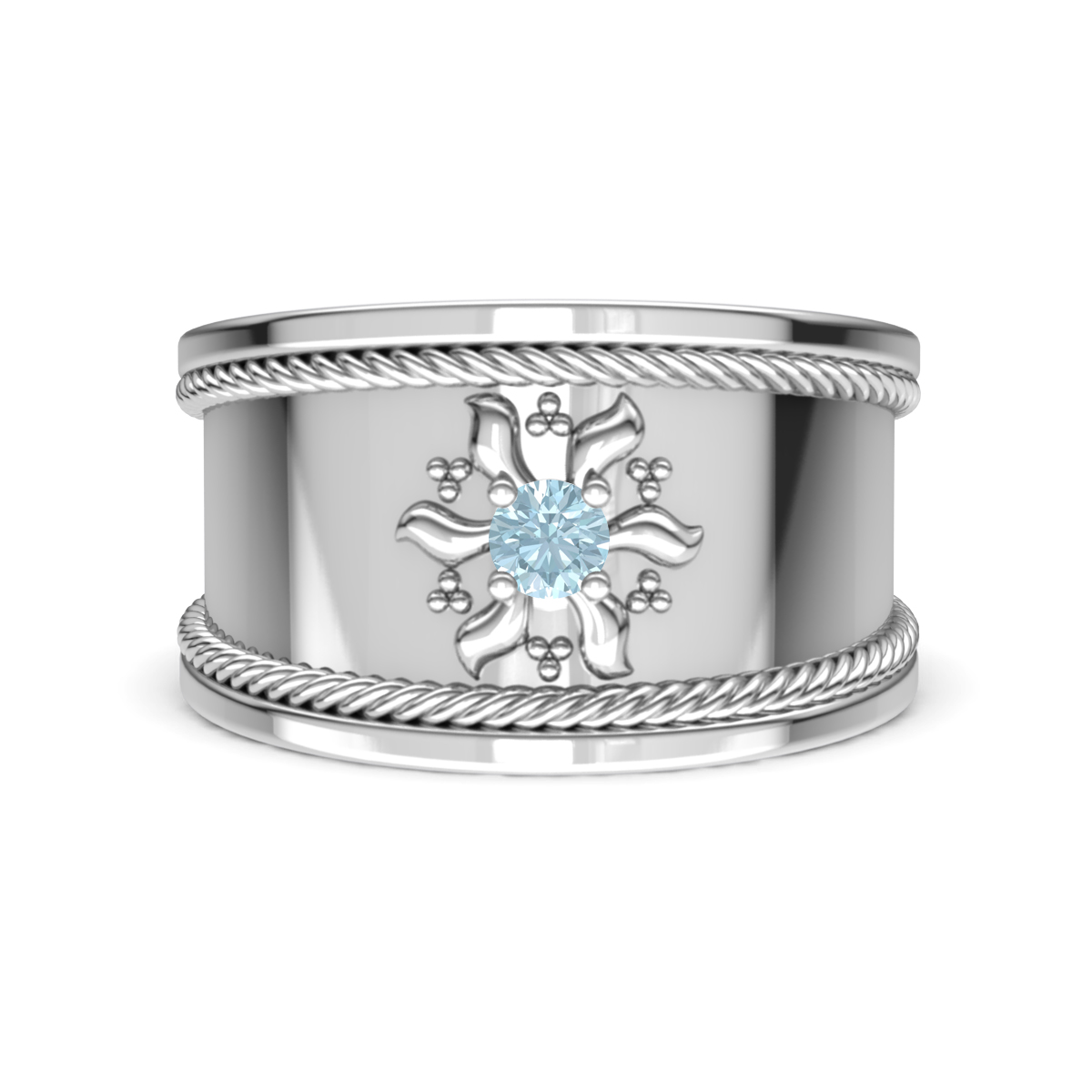 Kiran Sunburst Engraved Aquamarine Cocktail Ring 