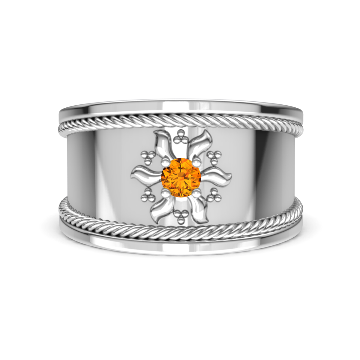 Kiran Sunburst Engraved Citrine Cocktail Ring 