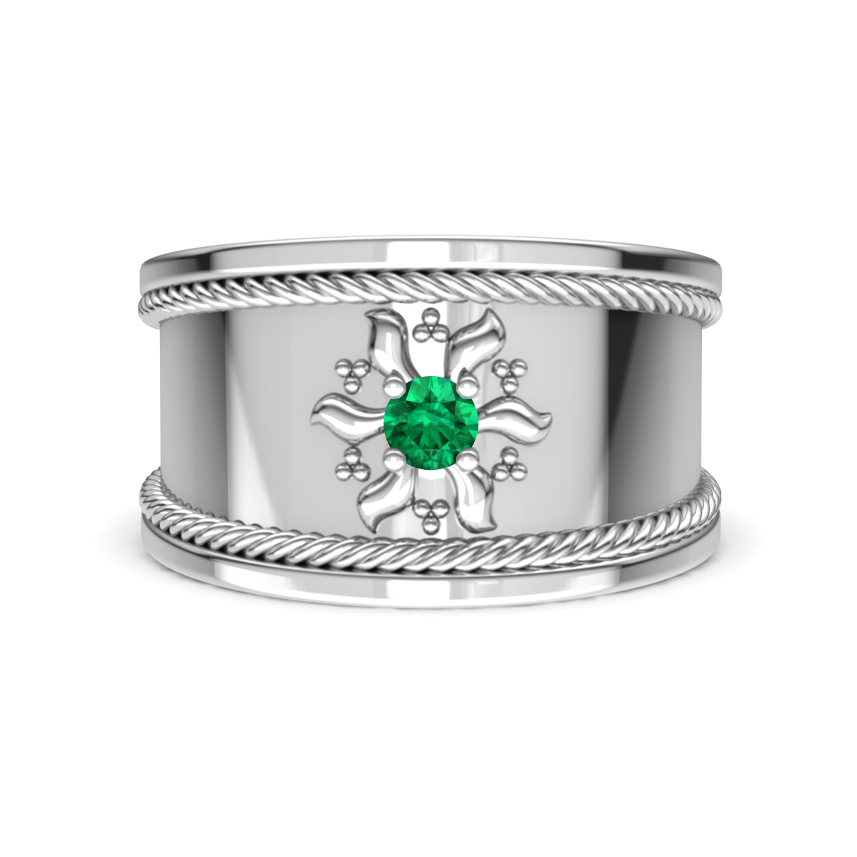 Kiran Sunburst Engraved Natural Emerald Cocktail Ring 